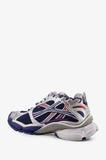 Balenciaga men’s mesh and nylon runner sneakers in silver navy blue and red with a chunky sole