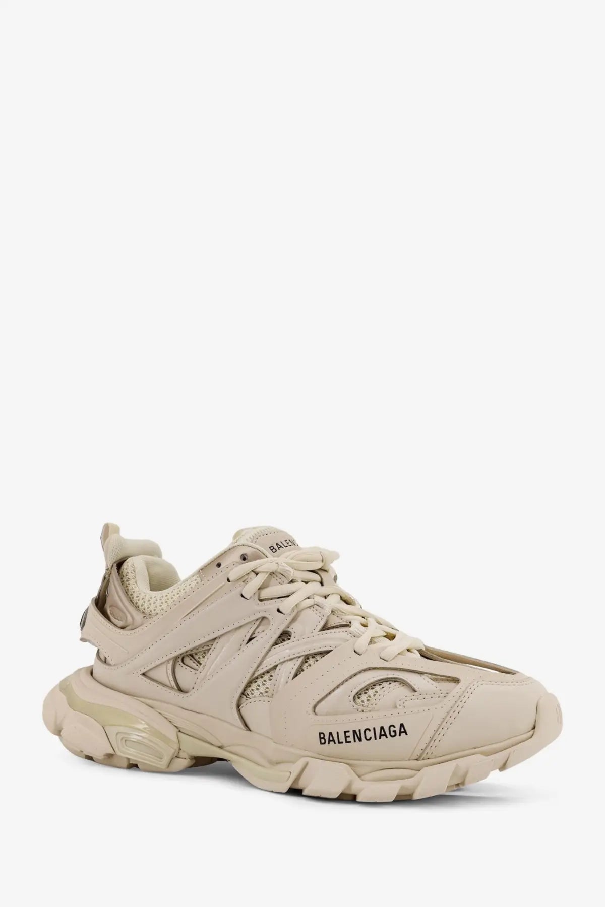 Beige Balenciaga men’s mesh and nylon track sneaker with chunky sole and mesh detailing