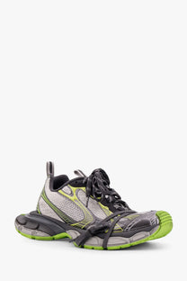Balenciaga men’s mesh and polyurethane triple s sneakers in gray neon green and black with synthetic overlays