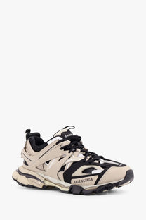 Balenciaga men’s beige and black triple s sneaker with mesh and rubber and chunky layered design