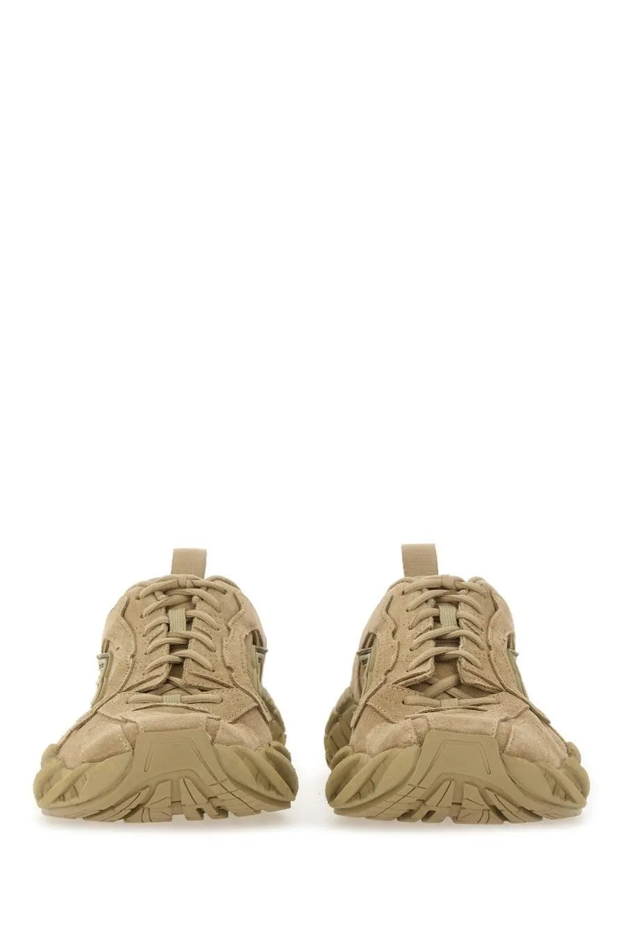 Balenciaga men’s monday shoe sneaker beige in tan leather with chunky sculpted sole and laced-up design