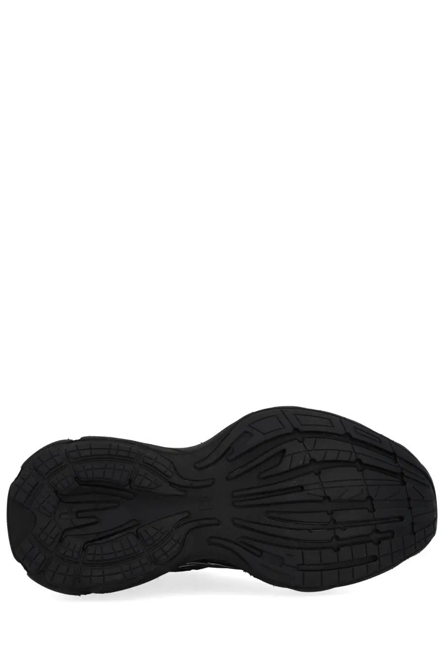 Balenciaga men’s monday shoe sneaker black featuring black rubber sole with intricate tread pattern and contoured design