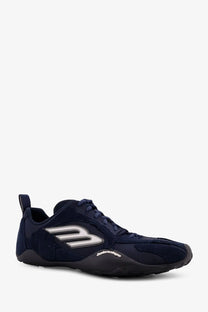 Balenciaga men’s monday ultra sneaker in navy blue with silver logo and black rubber sole for athletic use