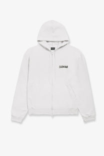 Balenciaga men’s white cotton zip-up hoodie with black embroidered logo on the chest for casual wear