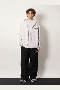 Light gray balenciaga cotton zip up hoodie with black embroidered branding on chest for men