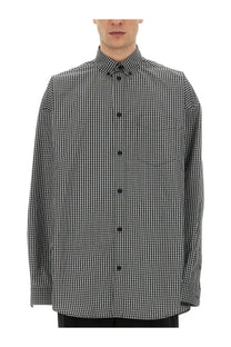Balenciaga men’s oversize fit shirt in black and white checkered long-sleeve cotton with classic collar