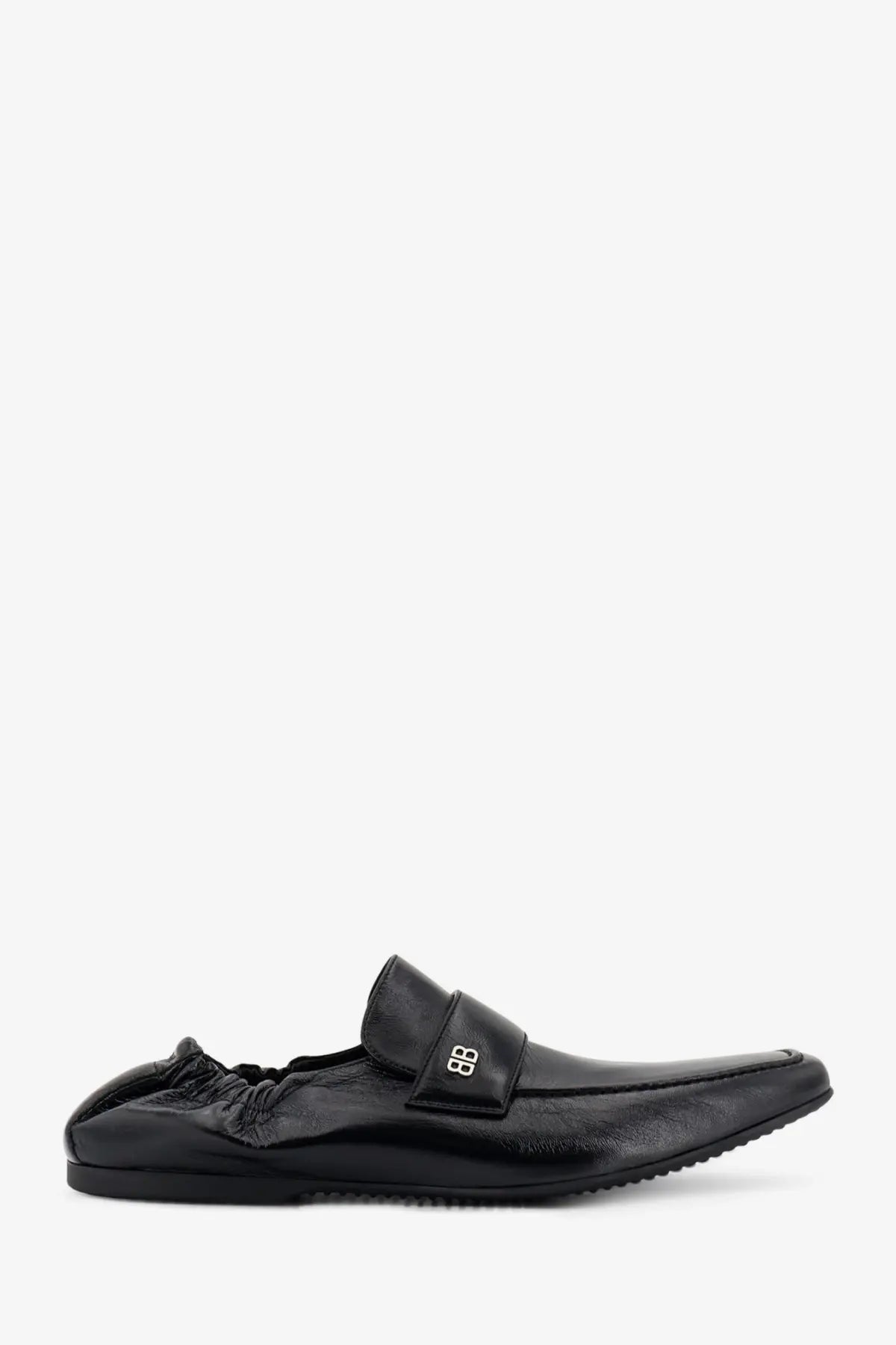 Balenciaga men’s palermo bb black leather slip-on loafer with sleek minimalist design and subtle bb logo strap