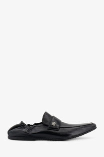 Balenciaga men’s palermo bb black leather slip-on loafer with sleek minimalist design and subtle bb logo strap