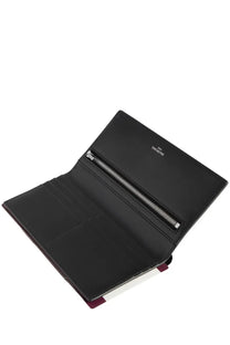 Balenciaga men’s passport wallet grey black leather with silver zipper and burgundy interior lining