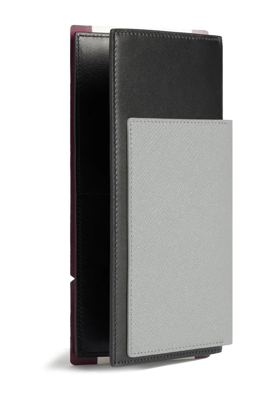 Balenciaga men’s passport wallet grey with sleek black and gray leather exterior and fine edge stitching