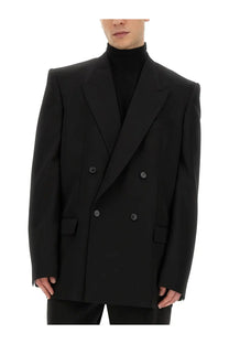 Balenciaga men’s regular fit black double-breasted blazer with structured shoulders and matte black buttons
