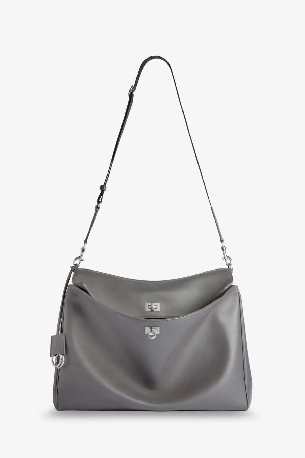 Balenciaga men’s rodeo messenger leather crossbody bag in grey with silver-tone hardware and curved top handle