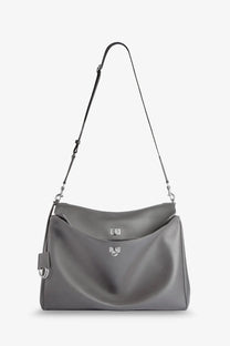 Balenciaga men’s rodeo messenger leather crossbody bag in grey with silver-tone hardware and curved top handle