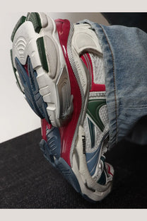 Balenciaga men’s runner low top mesh sneaker in white red and green with mesh and synthetic overlays