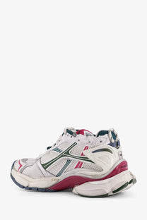 Balenciaga men’s runner low top mesh sneakers in white pink and green with chunky sole and breathable upper