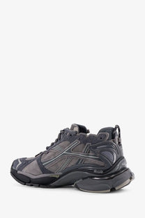 Balenciaga men’s runner low top suede sneakers grey with dark gray chunky layered sole and mixed suede mesh materials