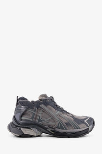 Balenciaga men’s runner low top suede sneakers grey with gray and black triple s chunky layered design and translucent overlays