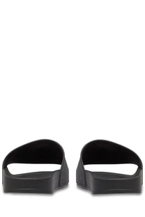Balenciaga men’s slip on sandal black featuring black rubber slides with minimalist design and thick flat soles
