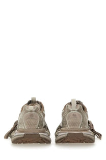 Balenciaga men’s sneaker 3xl white with beige and brown textured mesh upper layered rubber sole and pull tabs