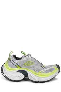 Balenciaga men’s sneaker 6xl gray and neon green athletic shoe with mesh panels chunky white midsole and bold logo