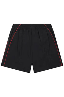 Balenciaga men’s sports shorts black with red piping on sides and subtle logo on left leg in lightweight fabric