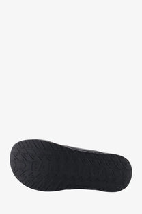 Balenciaga men’s sporty pool eva slide sandals black with black rubber sole embossed logo and geometric tread pattern