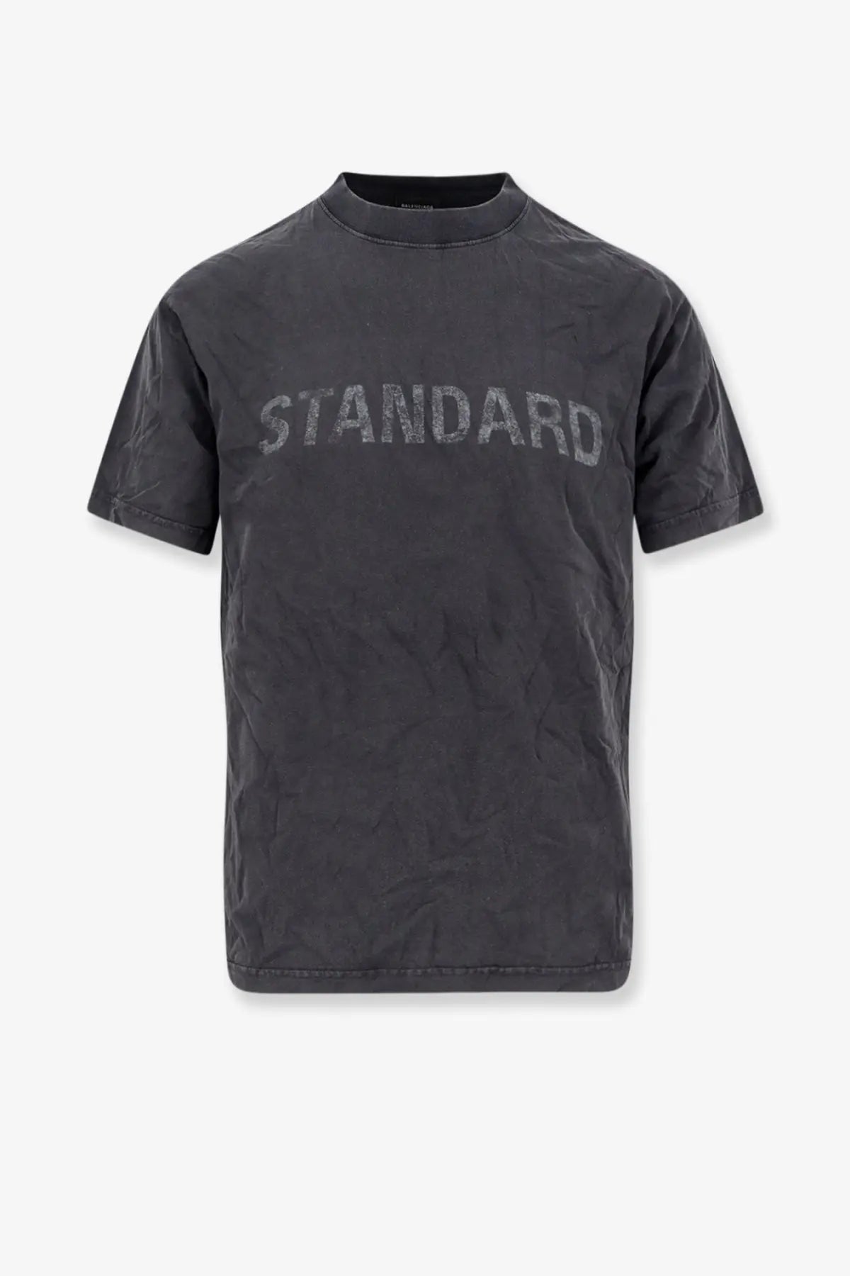 Balenciaga men’s black cotton t-shirt with dark gray texture and faded standard logo across the chest