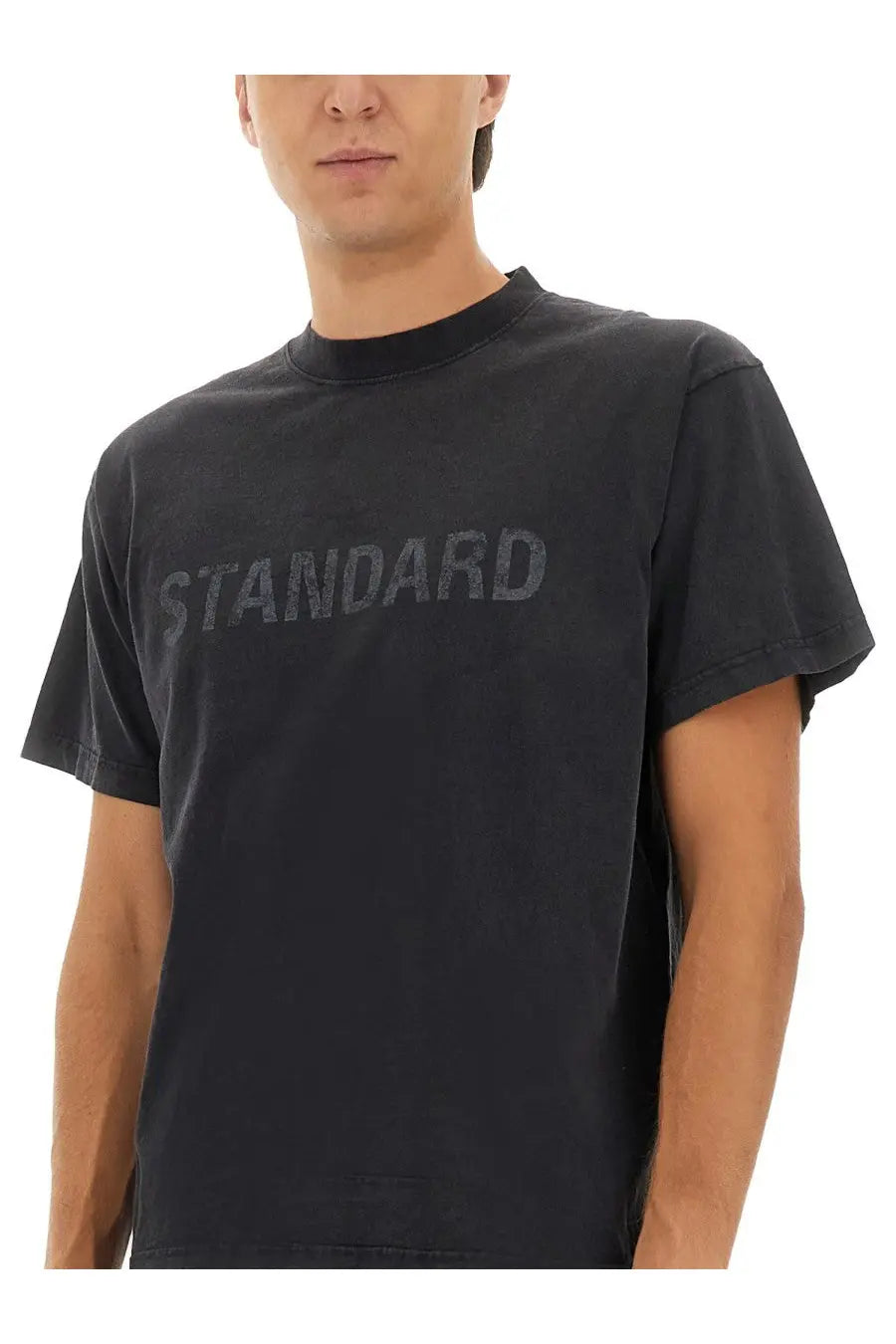 Balenciaga men’s black cotton t-shirt with faded standard lettering across the chest