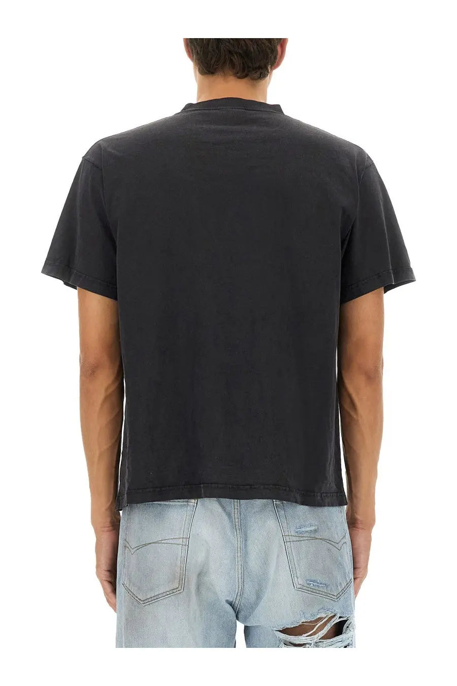 Balenciaga men’s standard black t-shirt with relaxed fit and subtle faded texture in short sleeves