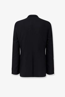 Balenciaga men’s standard tailored wool blazer black with sleek minimalist design shown from the back side