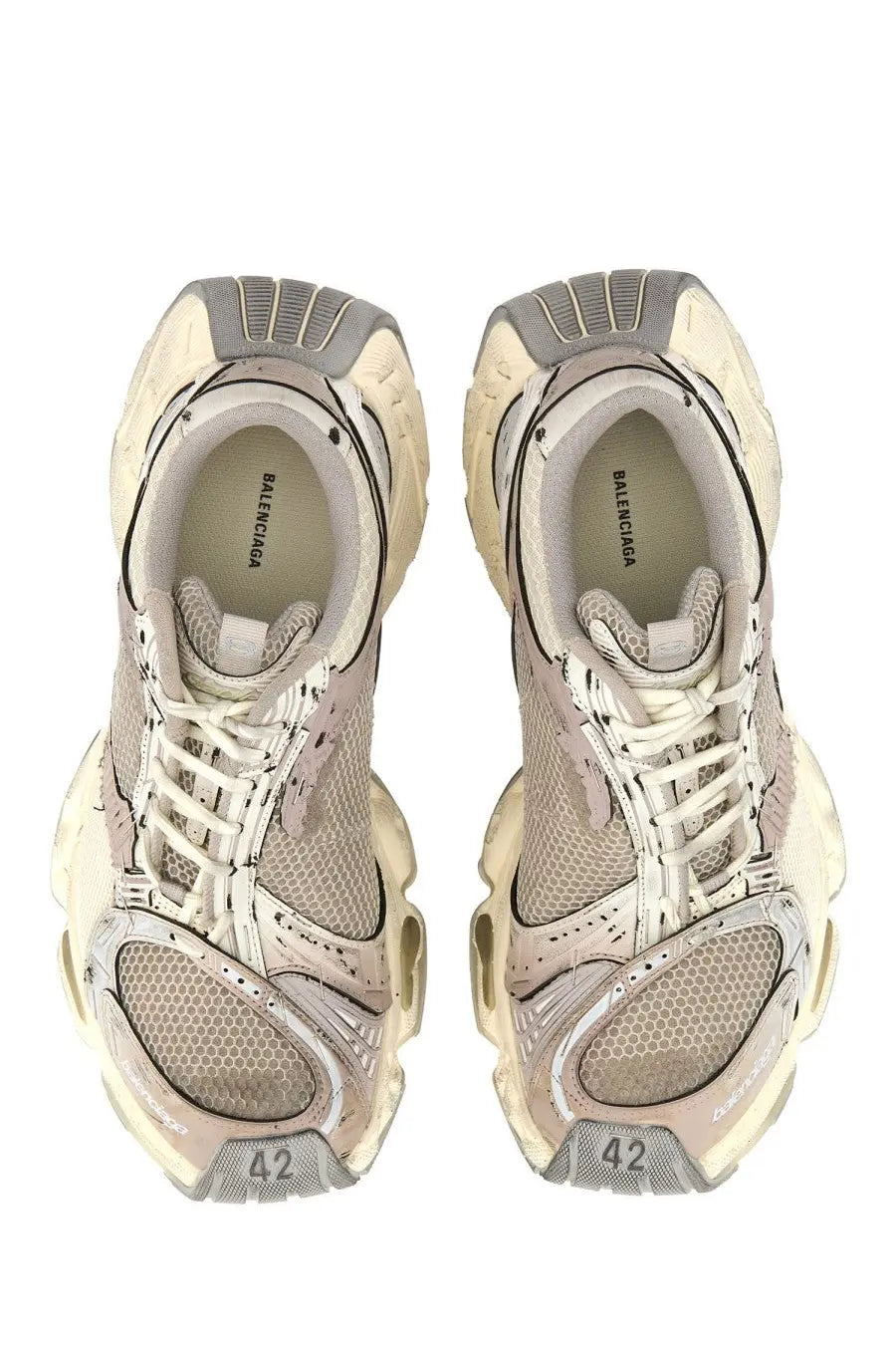 Balenciaga men’s stapler sneaker beige cream and gray with chunky layered design mesh panels and rubber soles