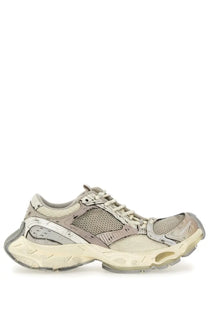Balenciaga men’s stapler sneaker beige chunky with distressed layered design mesh panels and rubber accents