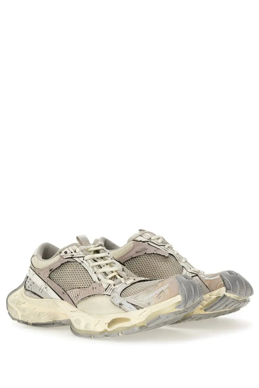Balenciaga men’s stapler sneaker beige featuring beige and gray mesh with a chunky layered sole design