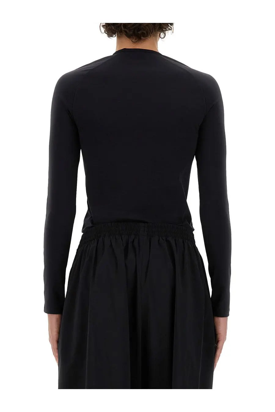 Balenciaga men’s black long-sleeved top with high neckline and elastic waistband in soft fabric