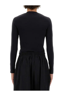 Balenciaga men’s black long-sleeved top with high neckline and elastic waistband in soft fabric