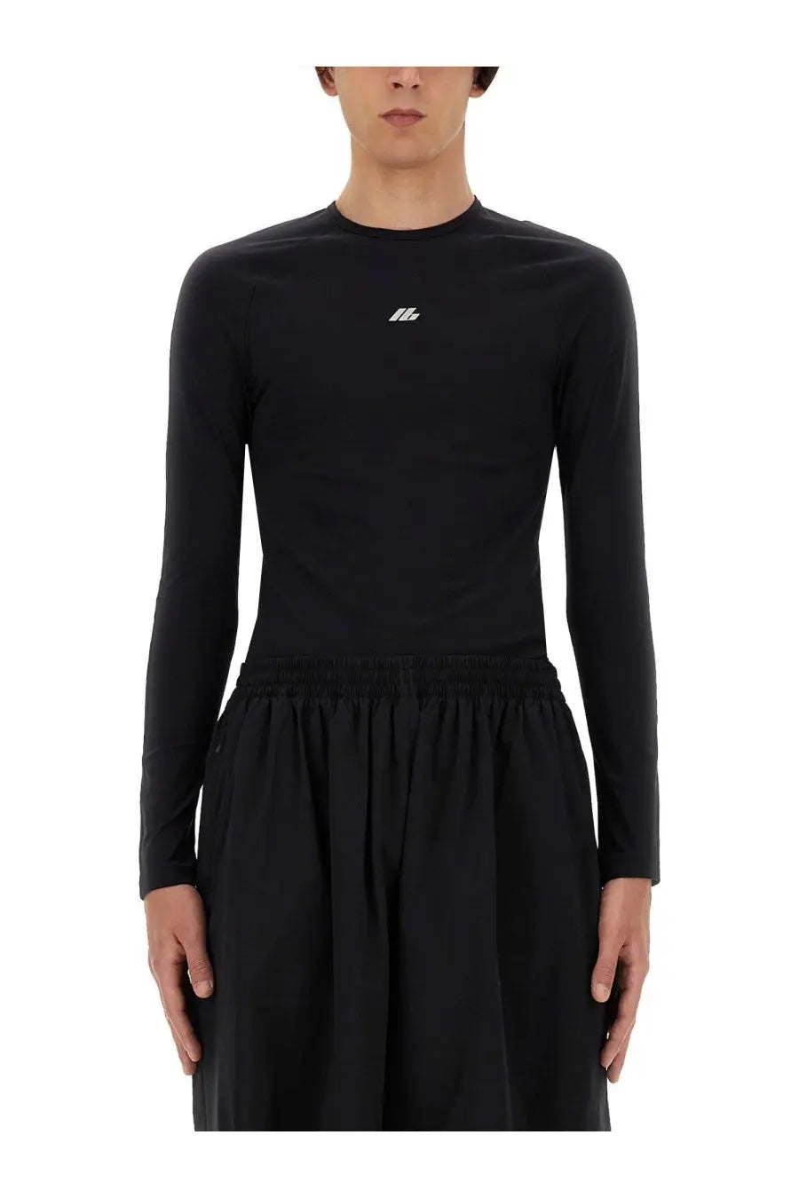Balenciaga men’s black long-sleeved top with subtle white logo on chest made from premium fabric