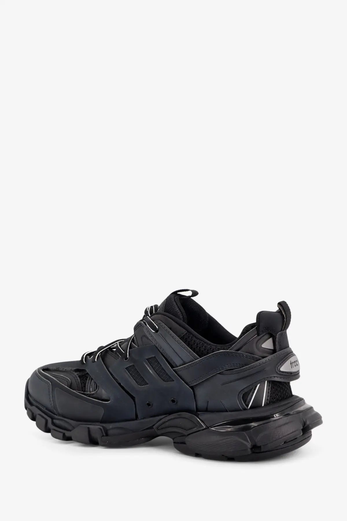 Balenciaga men’s track nylon and mesh sneaker black with chunky sole and layered mesh synthetic overlays