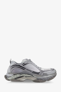 Balenciaga men’s triple s2 gradient mesh and nylon insert sneakers in metallic silver and black with layered design and mesh panels