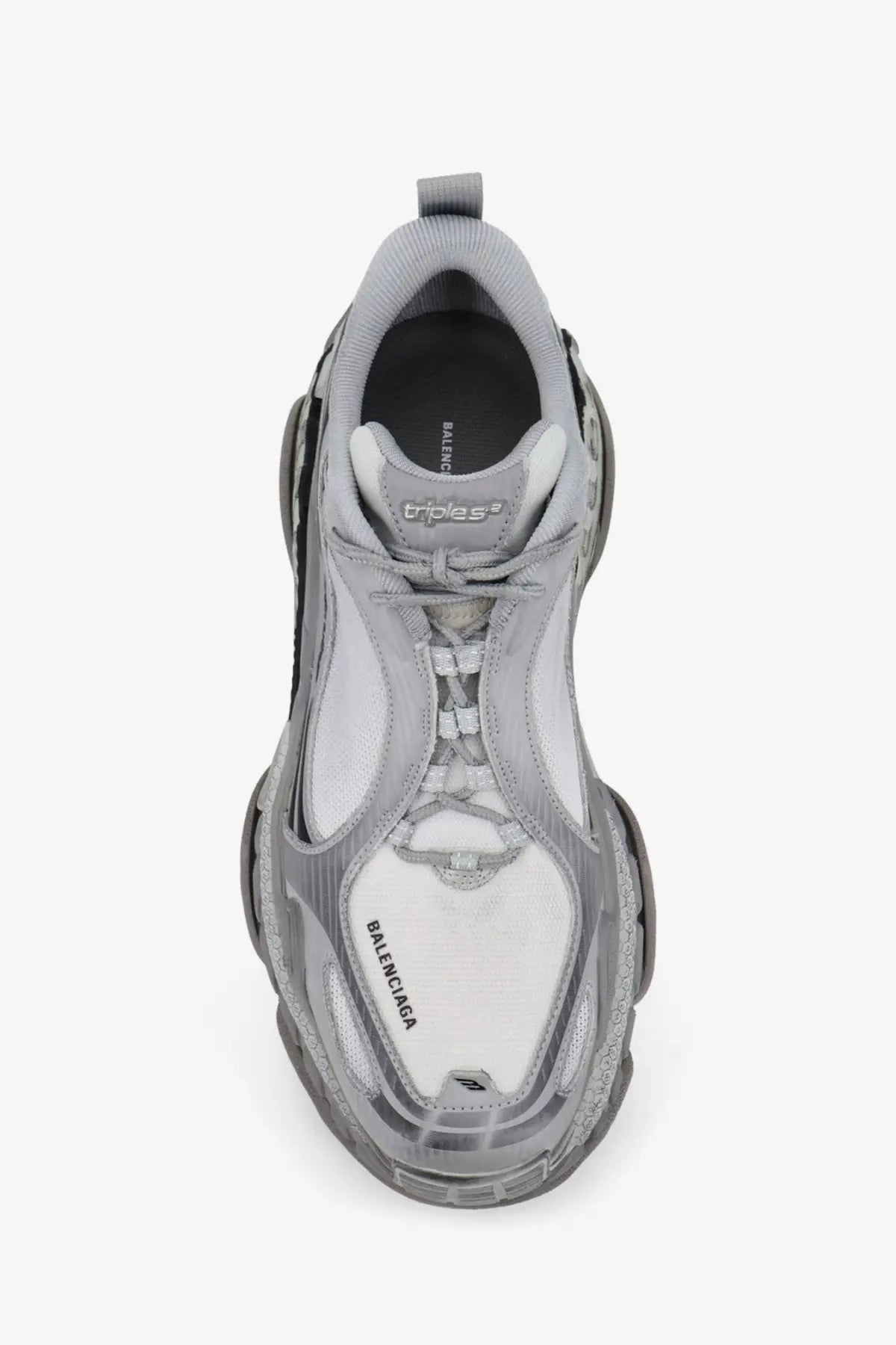Balenciaga men’s triple s2 gradient mesh and nylon insert sneakers in grey with a chunky layered design