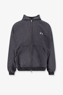 Balenciaga men’s tromphe loeil cotton sweatshirt in dark gray with subtle white logo and ribbed cuffs