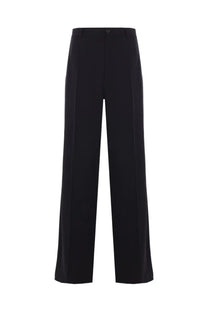 Black wide-leg balenciaga men’s wool blend tailored pants with sleek fit and subtle front pleats