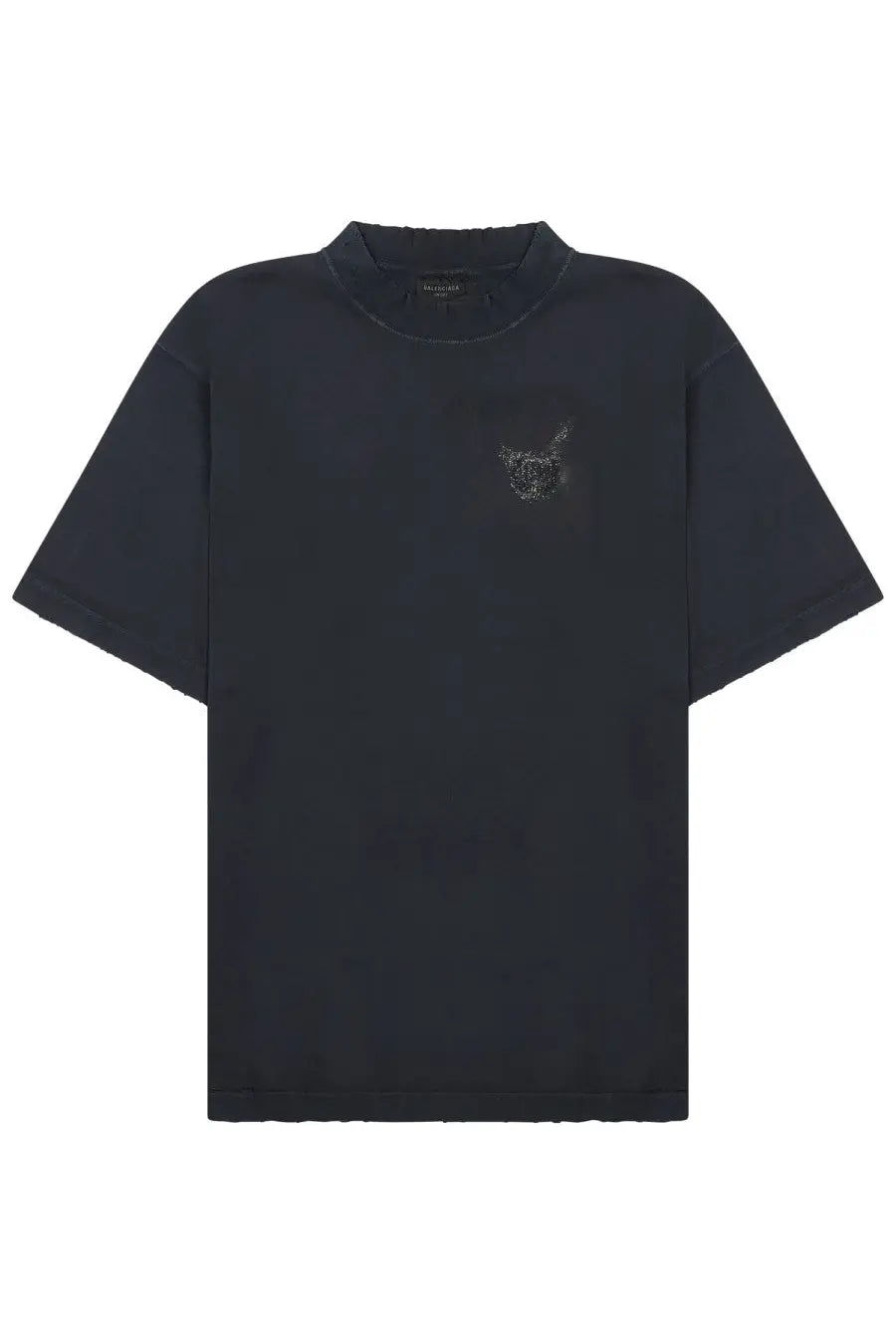 Balenciaga unisex medium fit dark navy blue oversized t-shirt with subtle embroidered cat face on left chest