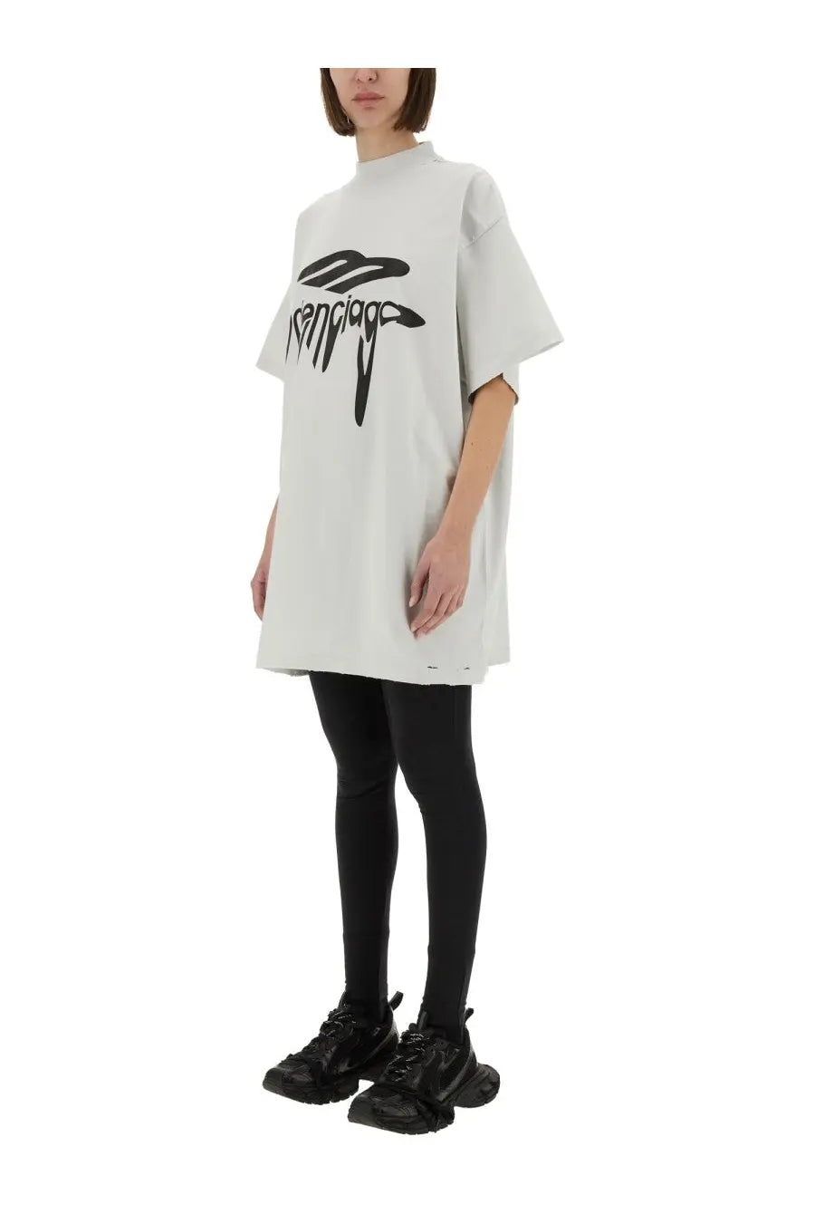 White oversized Balenciaga unisex shirt with black logo print made from cotton for casual wear