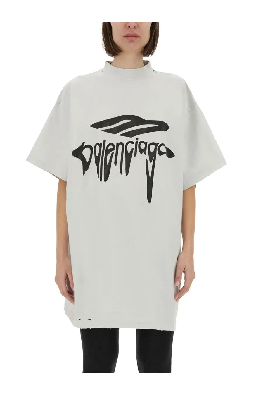 White balenciaga unisex oversize shirt with black graffiti style logo print on front in soft cotton material
