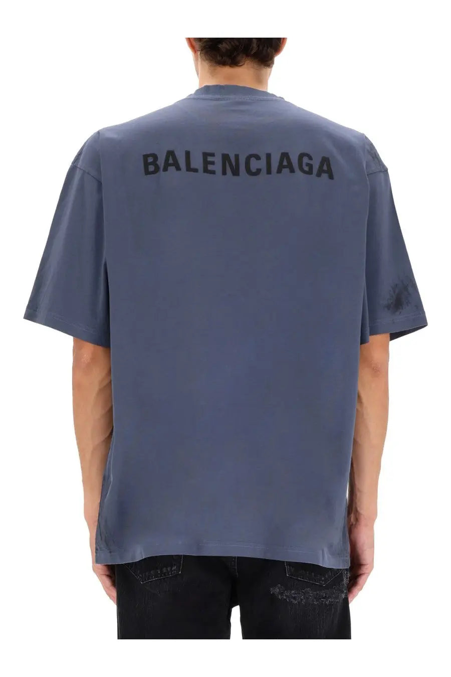 Blue balenciaga unisex oversized t-shirt with black lettering on the back in cotton material