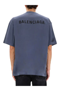Blue balenciaga unisex oversized t-shirt with black lettering on the back in cotton material