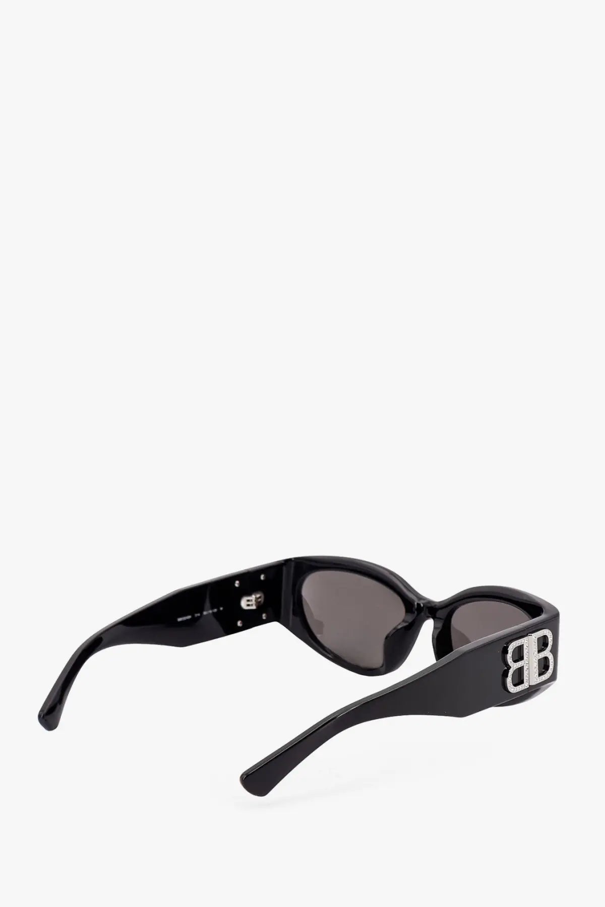 Balenciaga women’s black acetate sunglasses with glossy finish and silver interlocking bb logo on the temple
