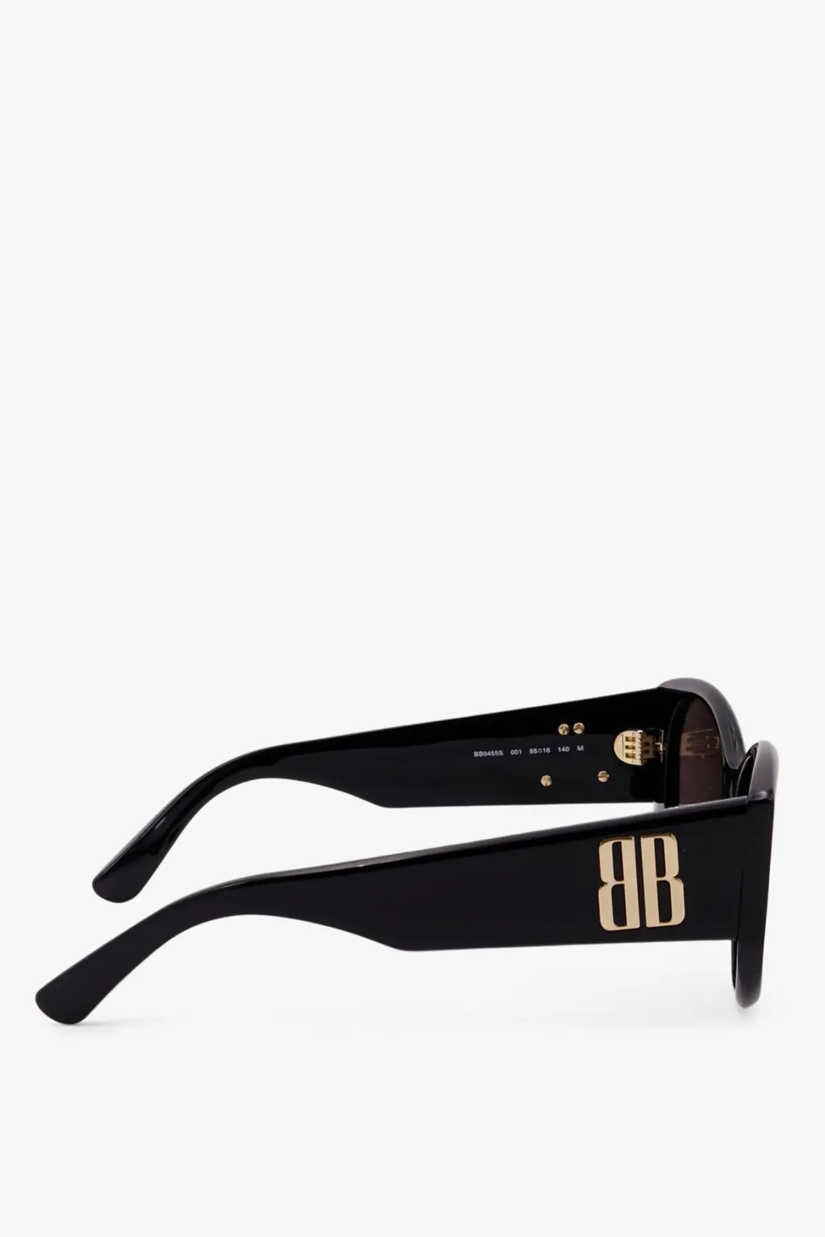 Balenciaga women’s black acetate sunglasses with gold-tone bb logo on the temple for stylish sun protection