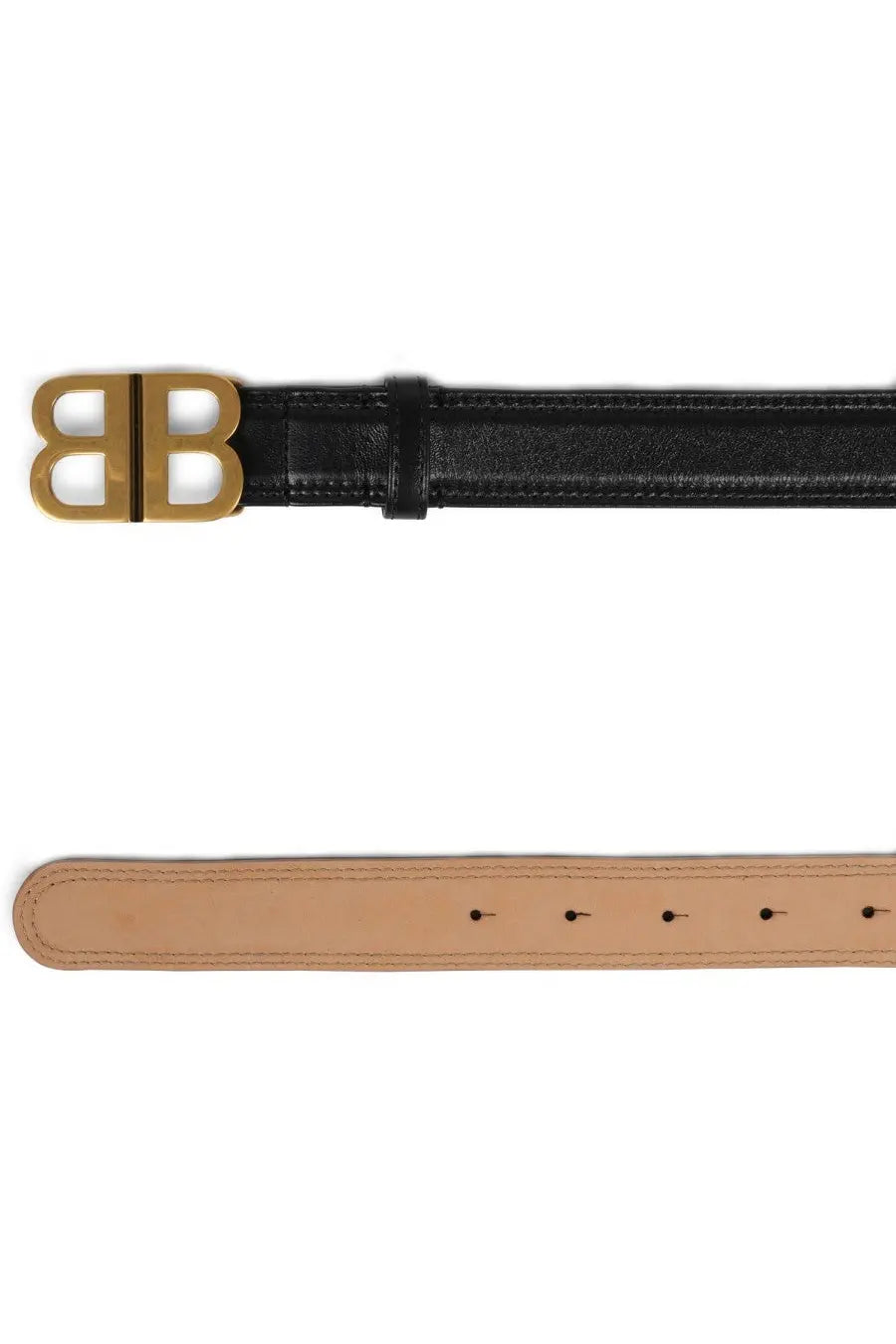 Balenciaga women’s black leather belt with gold-tone bb logo buckle for stylish waist accessorizing