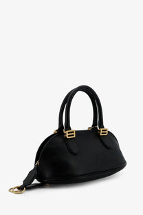 Balenciaga women’s bowling bolero leather handbag black with gold-tone hardware and dual top handles